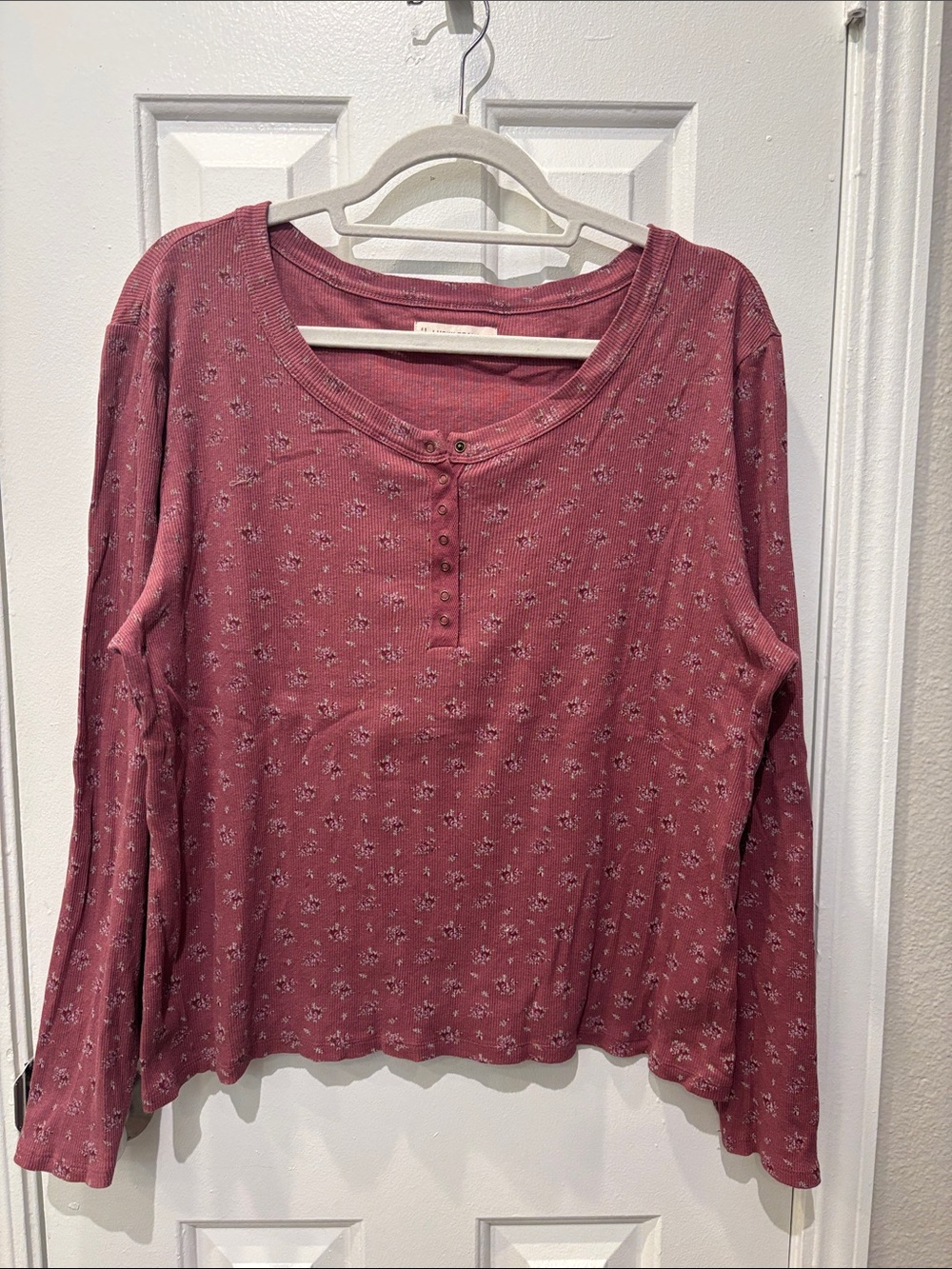 Lucky Brand Dusty Rose Long-Sleeve Henley with Micro Floral Print